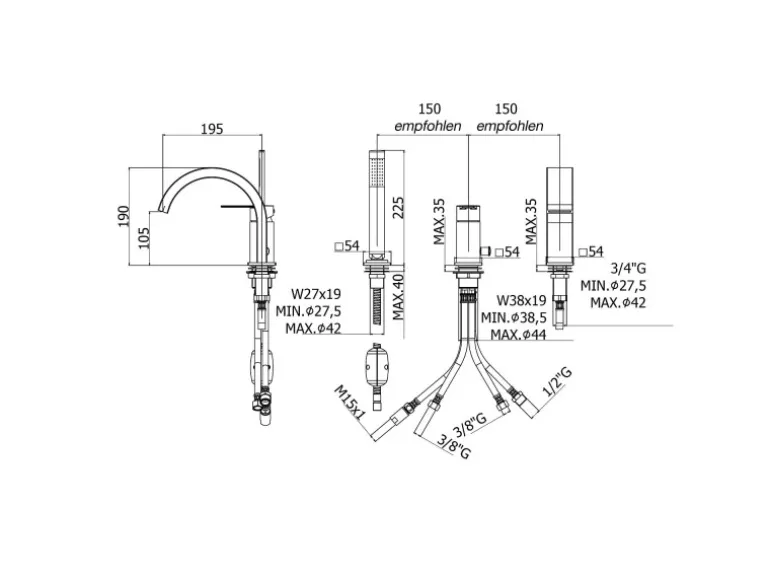 Kronenbach 3-Loch Wannenrandarmatur Neura 2.0 in Chrom