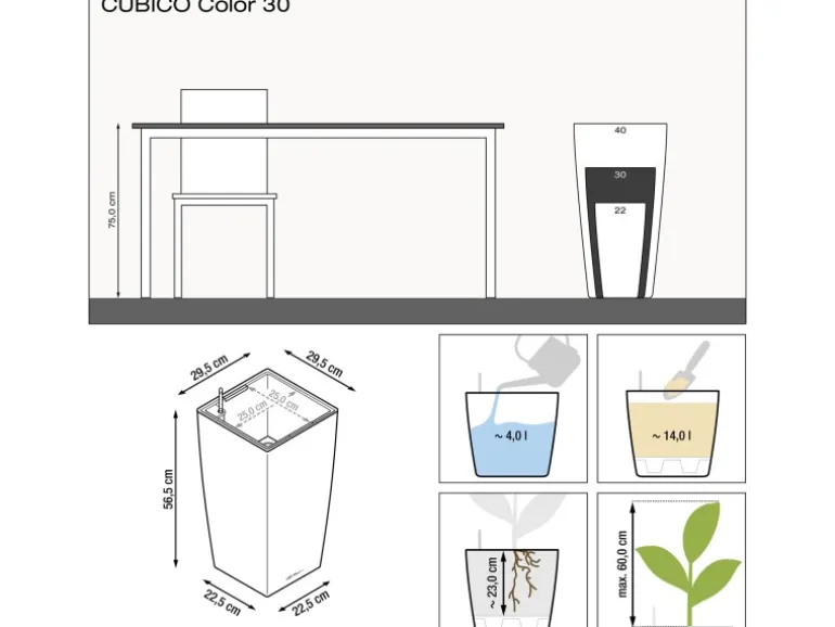 Lechuza® Pflanzgefäß Cubico Color 30 cm x 30 cm x 56 cm Sandbraun