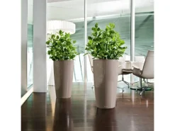 Lechuza® Pflanzgefäß Rondo Premium Ø 40 cm x 75 cm Taupe hochglanz