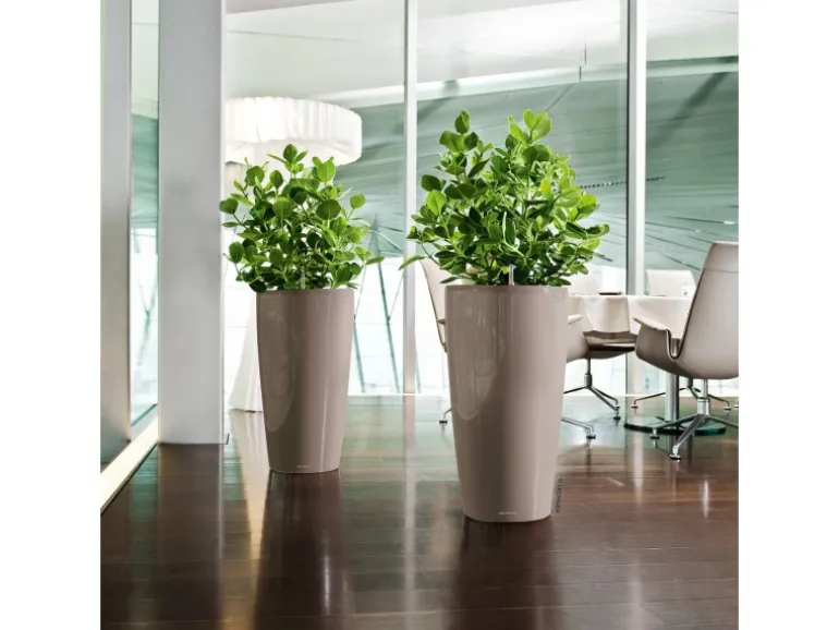 Lechuza® Pflanzgefäß Rondo Premium Ø 40 cm x 75 cm Taupe hochglanz