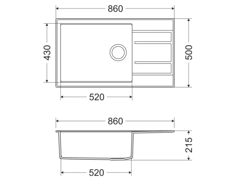 Miló Einbauspüle Granitverbundstoff Luxuria 86 Graphit 52 cm Beckenbreite