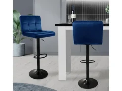 ML-Design Barhocker 2Er Set aus Samt Blau Gepolsterter Barstuhl mit Rückenlehne