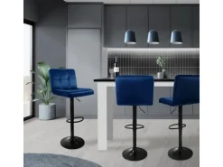ML-Design Barhocker 2Er Set aus Samt Blau Gepolsterter Barstuhl mit Rückenlehne