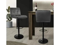ML-Design Barhocker 2Er Set aus Samt Grau Gepolsterter Barstuhl mit Rückenlehne