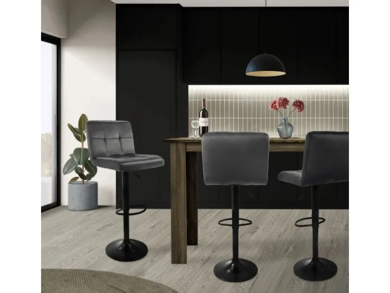 ML-Design Barhocker 2Er Set aus Samt Grau Gepolsterter Barstuhl mit Rückenlehne