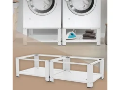 ML-Design Doppel Waschmaschinen Untergestell mit 2 Ablagen Weiß 128x54 cm Stahl