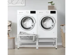 ML-Design Doppel Waschmaschinen-Untergestell 2 Ausziehbaren Ablagen Weiß Stahl
