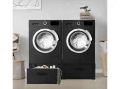 ML-Design Doppel Waschmaschinen Untergestell Schubladen Schwarz 128x53,5x31,5cm