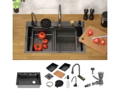 ML-Design Multifunktionale Spülbecken Edelstahl 68x46 cm Anthrazit Rechteckig