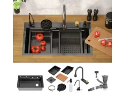 ML-Design Multifunktionale Spülbecken Edelstahl 75x46 cm Anthrazit Rechteckig