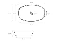 ML-Design Waschbecken aus Keramik Schwarz 605x385x140 mm Abgerundeten Ecken