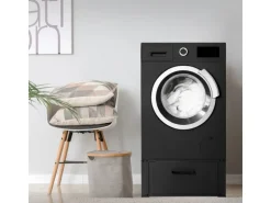 ML-Design Waschmaschinen Untergestell mit Schublade 63x54cm Stahl Schwarz 150kg
