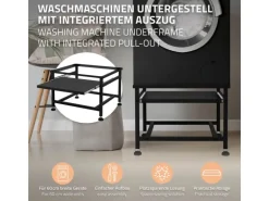 ML-Design Waschmaschinen Untergestell mit Ausziehbarer Ablage Schwarz aus Stahl