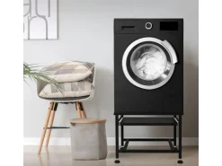 ML-Design Waschmaschinen Untergestell mit Ausziehbarer Ablage Schwarz aus Stahl