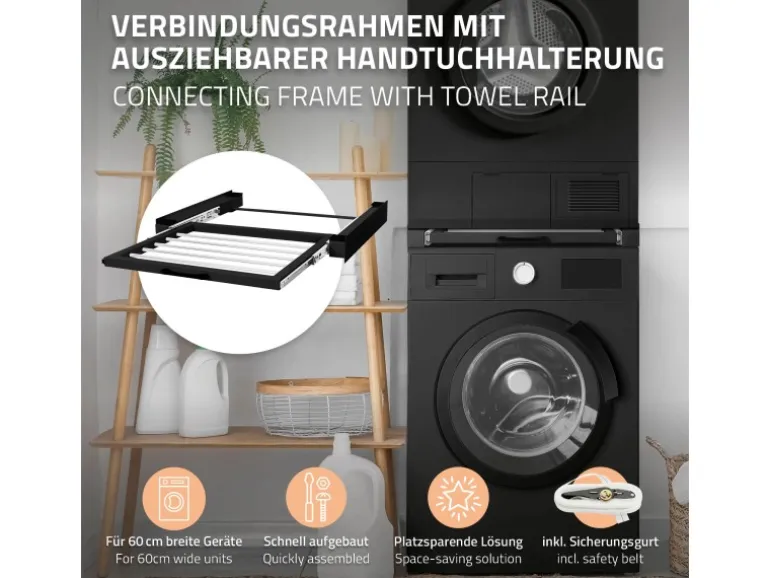 ML-Design Zwischenbaurahmen mit Wäscheleine Stahl 60,5x54,5cm Schwarz