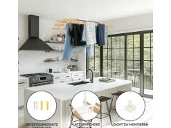 Monstershop 2m Elfenbeinfarbener 6-Latten-Wäscheständer mit Deckenrollen