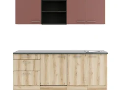 OPTIFIT Bari407/Livorno290 Küchenzeile 210 cm Rostrot / Wildeiche Nachbildung