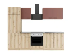 OPTIFIT Bari407/Livorno290 Küchenzeile 270 cm Rostrot / Wildeiche Nachbildung