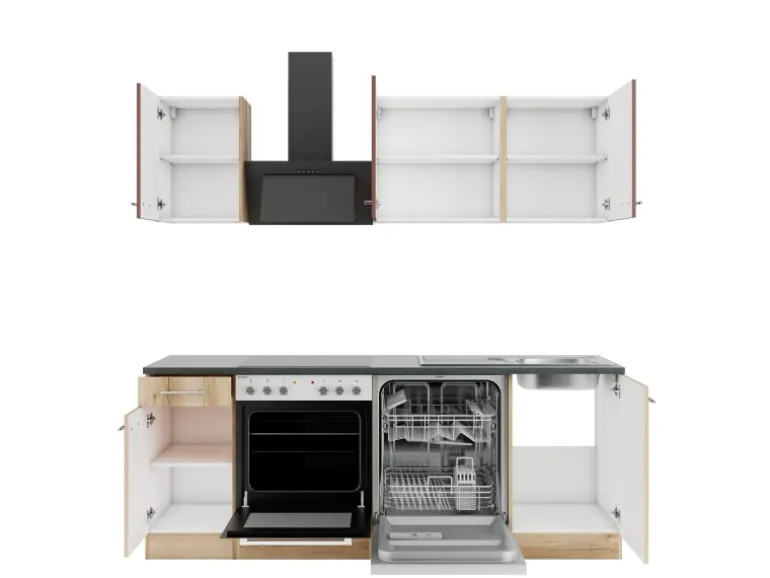 OPTIFIT Bari407/Livorno290 Küchenzeile 210 cm Rostrot / Wildeiche Nachbildung