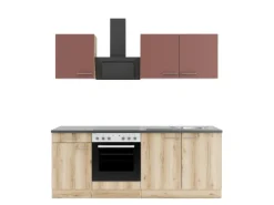 OPTIFIT Bari407/Livorno290 Küchenzeile 210 cm Rostrot / Wildeiche Nachbildung