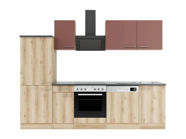OPTIFIT Bari407/Livorno290 Küchenzeile 270 cm Rostrot / Wildeiche Nachbildung