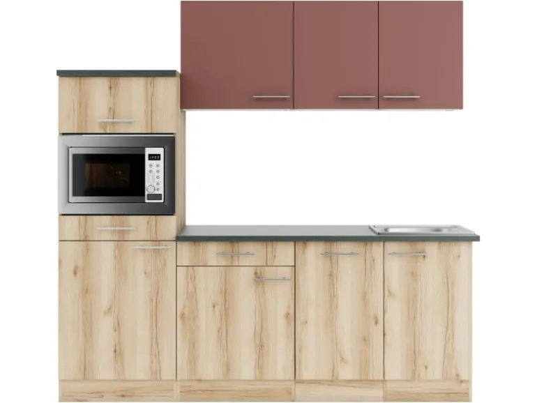 OPTIFIT Bari407/Livorno290 Küchenzeile 210 cm Rostrot / Wildeiche Nachbildung