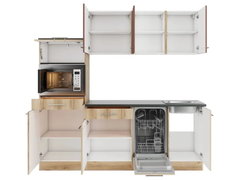 OPTIFIT Bari407/Livorno290 Küchenzeile 210 cm Rostrot / Wildeiche Nachbildung