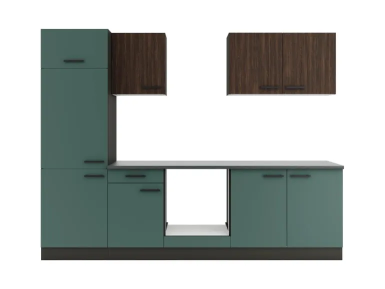 Optifit Küchenzeile KPRV2711OE-9+ Rim/Ver o. E-Ger. Rillen Nussb./Steingr. 270cm