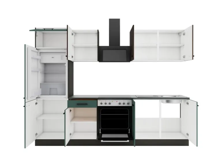 Optifit Küchenzeile KPRV2711OE-9+ Rim/Ver o. E-Ger. Rillen Nussb./Steingr. 270cm