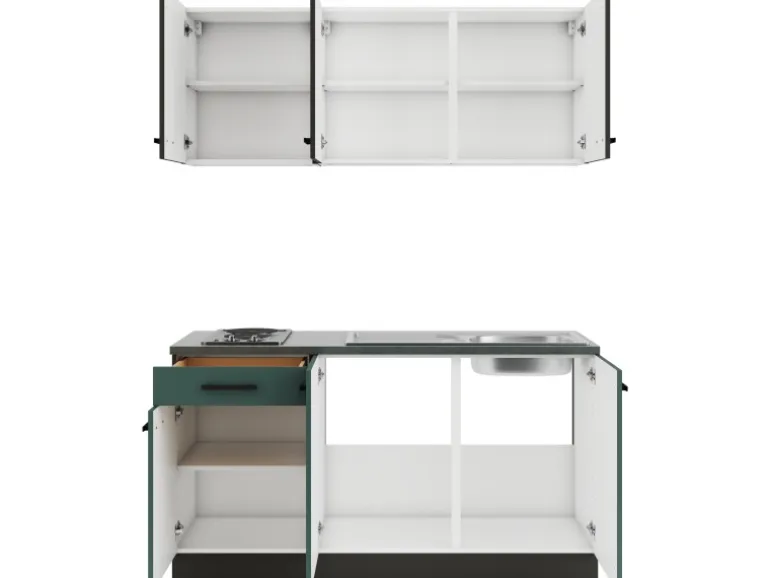 Optifit Miniküche KPMV 1532-9+ Madrid420/Verona405 Anthrazit/ Steingrün 150 cm