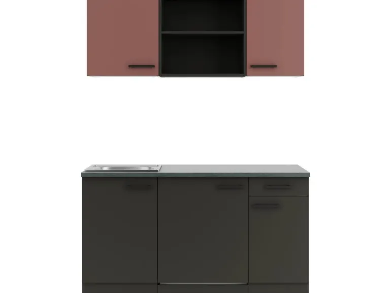 OPTIFIT Nizza407/Madrid420 Miniküche 150 cm Rostrot / Anthrazit