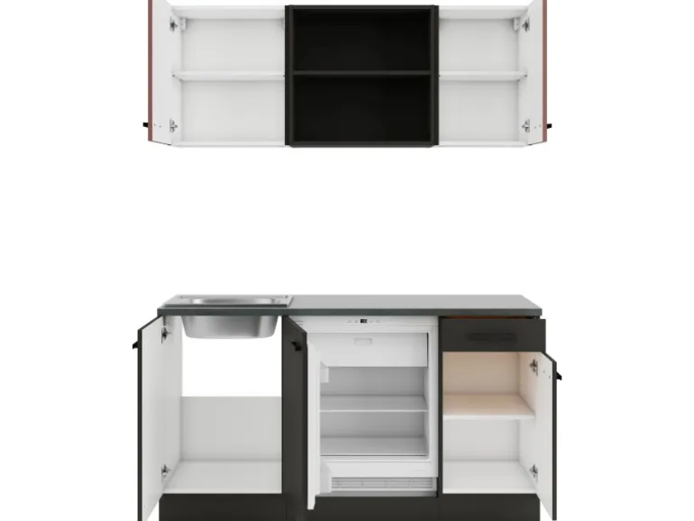 OPTIFIT Nizza407/Madrid420 Miniküche 150 cm Rostrot / Anthrazit