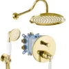 PaulGurkes Duschsystem Unterputz Gold Einhandmischer Nostalgie Retro Landhausstil Dusch-Set 25cm