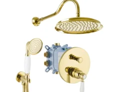 PaulGurkes Duschsystem Unterputz Gold Einhandmischer Nostalgie Retro Landhausstil Dusch-Set 25cm