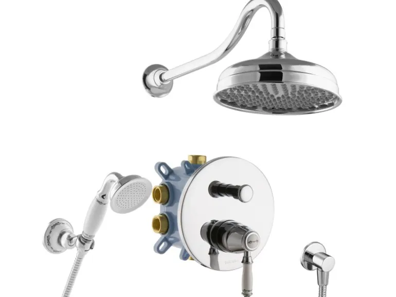 PaulGurkes Nostalgie Duschsystem Set Komplett Regendusche mit Grundkörper