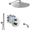 PaulGurkes Unterputz Duschsystem 3-Wege für Badewannen mit Thermostat Mischbatterie Fertigmontage Set Regendusche