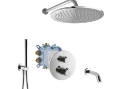 PaulGurkes Unterputz Duschsystem 3-Wege für Badewannen mit Thermostat Mischbatterie Fertigmontage Set Regendusche