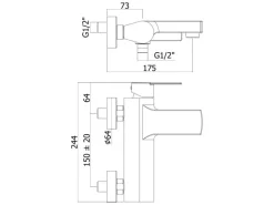 pianura Badewannen-Einhebelmischer Aufputz Giulia mit Brauseanschluss in Chrom