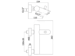 pianura Badewannen-Einhebelmischer Aufputz Stella mit Brauseanschluss in Chrom
