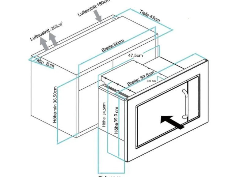PKM Einbau-Mikrowelle MW800.8-20G-EB mit Grill Silber Edelstahl 800 W