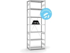 PROREGAL Antibakterielles Fachbodenregal Stecksystem T-Profil HxBxT 300 x 100 x 50 cm 7 Ebenen Traglast 140 kg Antibakterielle Beschichtung Weiß