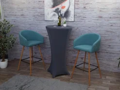 PROREGAL 2er-Set Barhocker Sitzhöhe 74cm Metall Holzoptik Stoff/Textil Türkis Barstuhl Tresenhocker Küchenhocker Mit Lehne