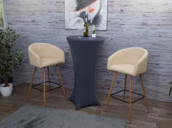 PROREGAL 2er-Set Barhocker Sitzhöhe 74cm Metall Holzoptik Stoff/Textil Creme-Beige Barstuhl Tresenhocker Küchenhocker Mit Lehne