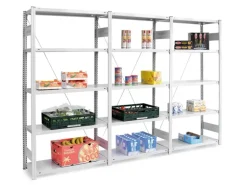 PROREGAL Lebensmittel Fachbodenregal Stecksystem T-Profil Grundregal HxBxT 250 x 100 x 40 cm 6 Ebenen Fachlast 145 kg Hygienische Beschichtung Weiß