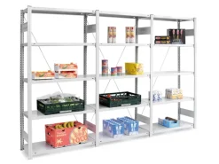 PROREGAL Lebensmittel Fachbodenregal Stecksystem T-Profil Grundregal HxBxT 250 x 100 x 50 cm 6 Ebenen Fachlast 140 kg Hygienische Beschichtung Weiß