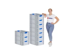 PROREGAL Spar Set 10x Eurobox Nextgen Color Mit Auflagedeckel & Schiebeschnappverschlüsse HxBxT 22 x 40 x 60 cm Griffe Blau Verstärkter Boden
