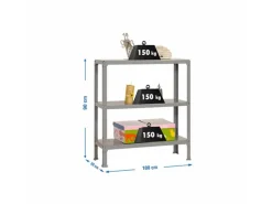 PROREGAL Wohnregal Living Koala Metal mit 3 Fachböden HxBxT 90 x 100 x 30 cm Fachlast 150 kg Grau/Grau