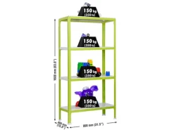 PROREGAL Wohnregal Living Koala Metal mit 4 Fachböden HxBxT 160 x 80 x 40 cm Fachlast 150 kg Grün/Weiß