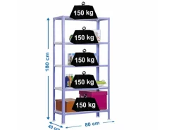 PROREGAL Wohnregal Living Koala Metal mit 5 Fachböden HxBxT 180 x 80 x 40 cm Fachlast 150 kg Lila/Weiß