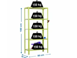 PROREGAL Wohnregal Living Koala Metal mit 5 Fachböden HxBxT 180 x 80 x 30 cm Fachlast 150 kg Grün/Weiß